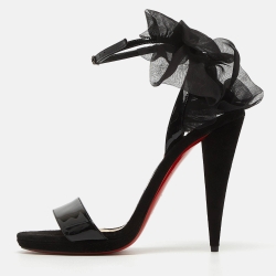 Pre Owned Christian Louboutin Black Patent Leather and Fabric Jacqueline Sandals Size 39