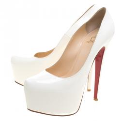 مملوكة مسبقًا حذاء كعب عالي كريستيان لوبوتان دافودي ل بنعل سميك جلد لامع ابيض مقاس 40
