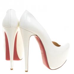 مملوكة مسبقًا حذاء كعب عالي كريستيان لوبوتان دافوديل بنعل سميك جلد لامع ابيض مقاس 40