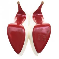 مملوكة مسبقًا حذاء كعب عالي كريستيان لوبوتان دافوديل بنعل سميك جلد لامع ابيض مقاس 40