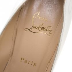 مملوكة مسبقًا حذاء كعب عالي كريستيان لوبوتان دافوديل بنعل سميك جلد لامع ابيض مقاس 40