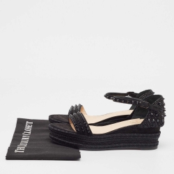 Pre Owned Christian Louboutin Black Suede And Raffia Madmonica Sandals Size 37