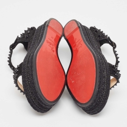 Pre Owned Christian Louboutin Black Suede And Raffia Madmonica Sandals Size 37