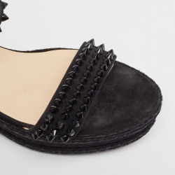 Pre Owned Christian Louboutin Black Suede And Raffia Madmonica Sandals Size 37