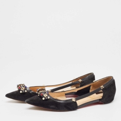 Pre Owned Christian Louboutin Black Suede and Leather Tudor Young Ballet Flats Size 41