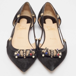 Pre Owned Christian Louboutin Black Suede and Leather Tudor Young Ballet Flats Size 41