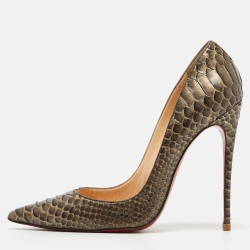 Pre Owned Christian Louboutin Grey Python Leather So Kate Pumps Size 38