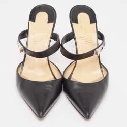 Christian Louboutin Black Leather Choco Lock Mules Size 41