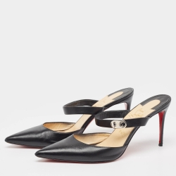 Christian Louboutin Black Leather Choco Lock Mules Size 41