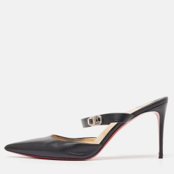 Christian Louboutin Black Leather Choco Lock Mules Size 41