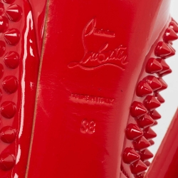 Pre Owned Christian Louboutin Red Patent Leather Lady Peep Spikes Pumps Size 38