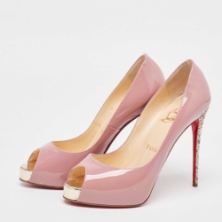 Pre Owned Christian Louboutin Pink Patent Leather New Very Prive Glitter Pumps Size 37.5 