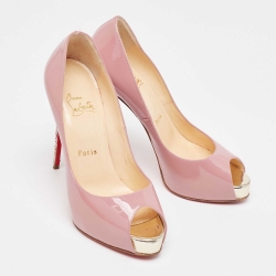 Pre Owned Christian Louboutin Pink Patent Leather New Very Prive Glitter Pumps Size 37.5 
