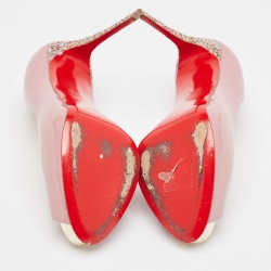 Pre Owned Christian Louboutin Pink Patent Leather New Very Prive Glitter Pumps Size 37.5 