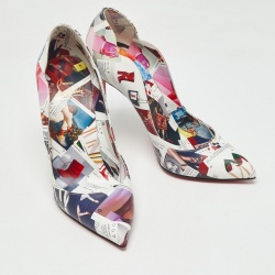 Pre Owned Christian Louboutin Multicolor Printed Leather Hot Chick Pumps Size 37