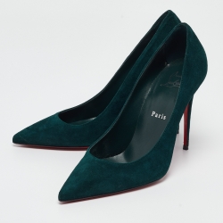 Pre Owned Christian Louboutin Dark Green Suede Kate Pumps Size 38