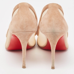 Pre Owned Christian Louboutin Beige Mesh and Suede Paulina Pumps Size 41