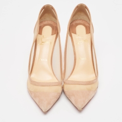 Pre Owned Christian Louboutin Beige Mesh and Suede Paulina Pumps Size 41