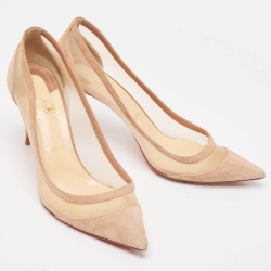 Pre Owned Christian Louboutin Beige Mesh and Suede Paulina Pumps Size 41