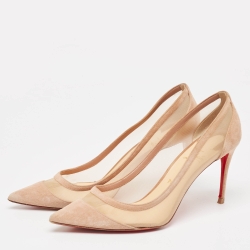 Pre Owned Christian Louboutin Beige Mesh and Suede Paulina Pumps Size 41