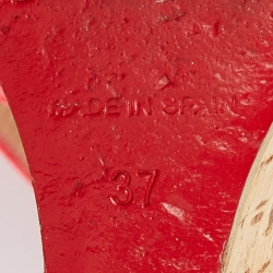 Pre Owned Christian Louboutin Neon Pink Leather Une Plume Peep-Toe Platform Cork Wedge Sandals Size 37