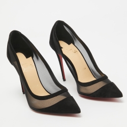 Pre Owned Christian Louboutin Black Suede and Mesh Galativi Strass Pumps Size 38