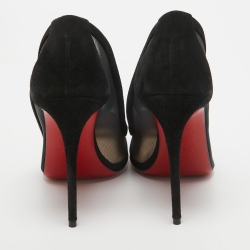 Pre Owned Christian Louboutin Black Suede and Mesh Galativi Strass Pumps Size 38
