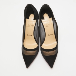 Pre Owned Christian Louboutin Black Suede and Mesh Galativi Strass Pumps Size 38