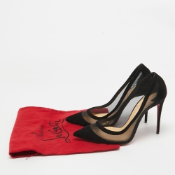 Pre Owned Christian Louboutin Black Suede and Mesh Galativi Strass Pumps Size 38