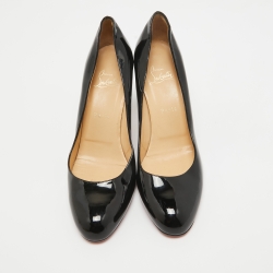 Pre Owned Christian Louboutin Black Patent Leather Simple Pumps Size 40.5