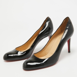 Pre Owned Christian Louboutin Black Patent Leather Simple Pumps Size 40.5