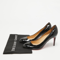 Pre Owned Christian Louboutin Black Patent Leather Simple Pumps Size 40.5