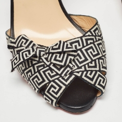 Pre Owned Christian Louboutin White/Black Fabric and Leather Christeriva Ankle Wrap Sandals Size 38