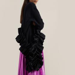 Christopher Kane Black Ruffled Asymmetric Hem Cotton Sweatshirt L