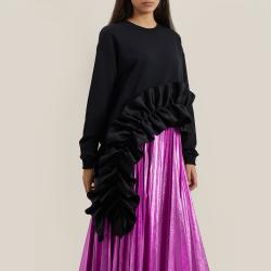Christopher Kane Black Ruffled Asymmetric Hem Cotton Sweatshirt L