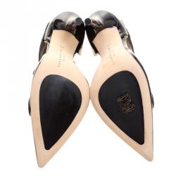 Christopher Kane Black Patent Leather Art Deco Open Court Pointed Toe Pumps Size 39