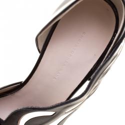 Christopher Kane Black Patent Leather Art Deco Open Court Pointed Toe Pumps Size 39