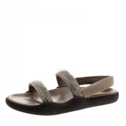 Christopher Kane Beige Crystal Embellished Flat Sandals Size 38