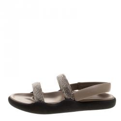Christopher Kane Beige Crystal Embellished Flat Sandals Size 38