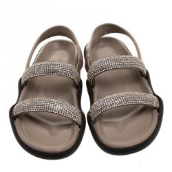 Christopher Kane Beige Crystal Embellished Flat Sandals Size 38