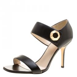 Christopher Kane Black Leather Metal Detail Sandals Size 40