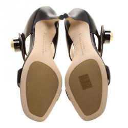 Christopher Kane Black Leather Metal Detail Sandals Size 40