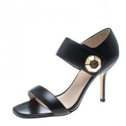 Christopher Kane Black Leather Metal Detail Sandals Size 37