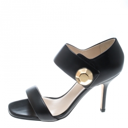 Christopher Kane Black Leather Metal Detail Sandals Size 37