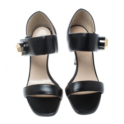 Christopher Kane Black Leather Metal Detail Sandals Size 37