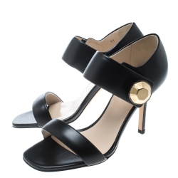 Christopher Kane Black Leather Metal Detail Sandals Size 37