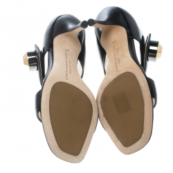Christopher Kane Black Leather Metal Detail Sandals Size 37