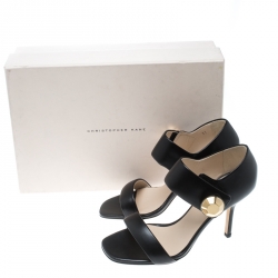 Christopher Kane Black Leather Metal Detail Sandals Size 37