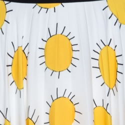 Christopher Kane White and Yellow Sunshine Print Pleated Midi Skirt S
