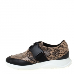 Christopher Kane Beige/Black Floral Lace Print Leather Low Top Sneakers Size 38